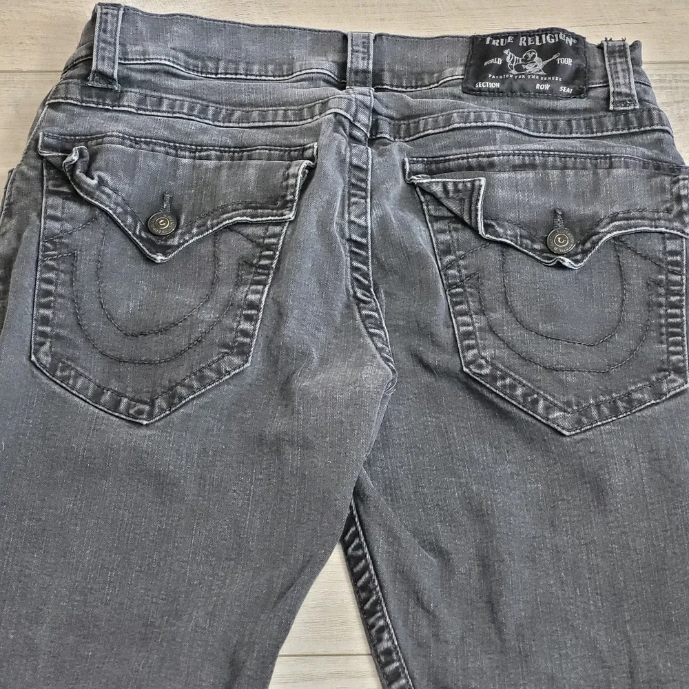 🖤True Religion Jeans Mens 38 (35x33) Black Ricky Flap SN Straight Leg Denim